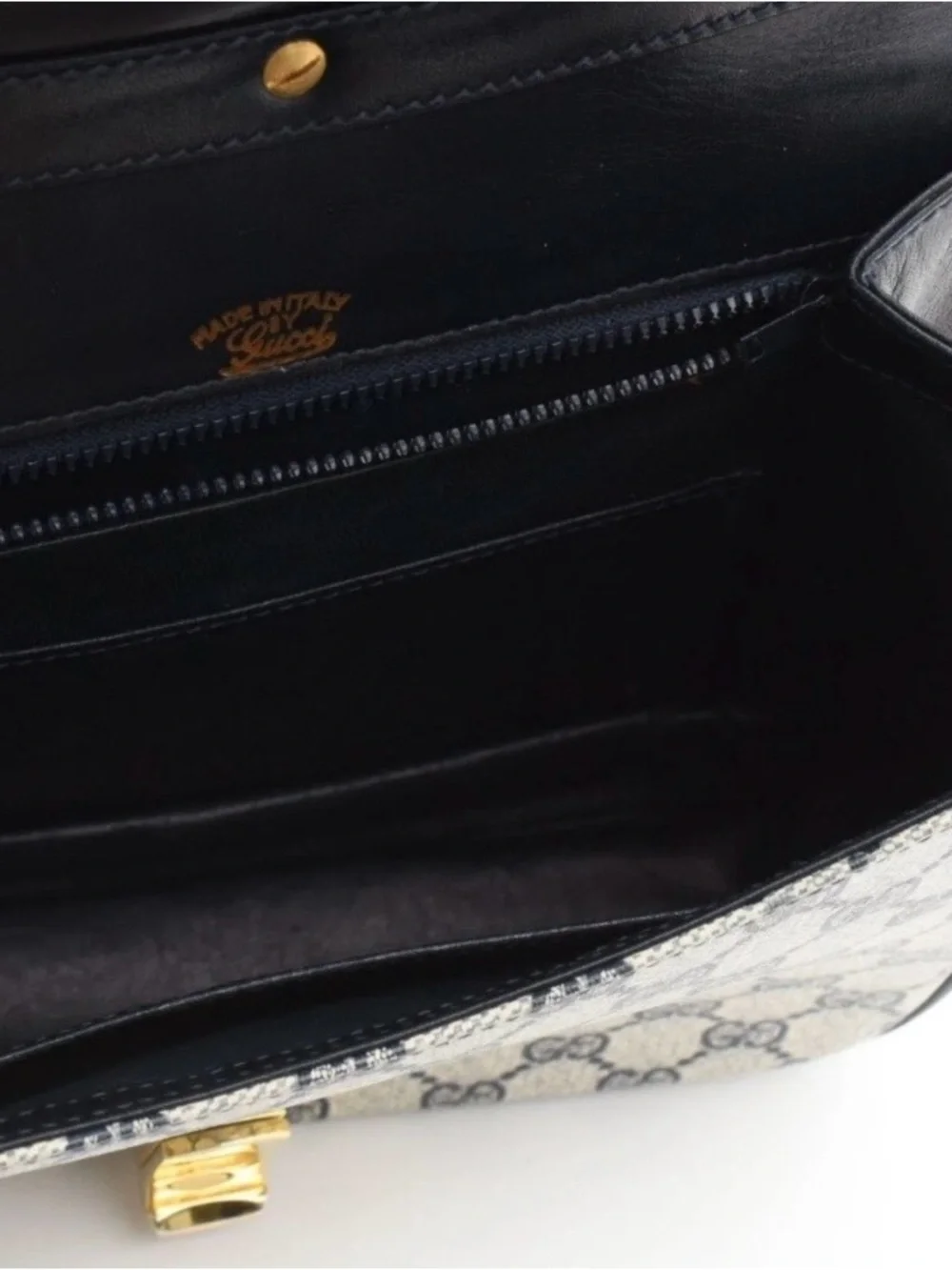 VERY RARE! Vintage GUCCI GG Sherry Shoulder Bag Purse PVC Leather Navy - Picture 13 of 13